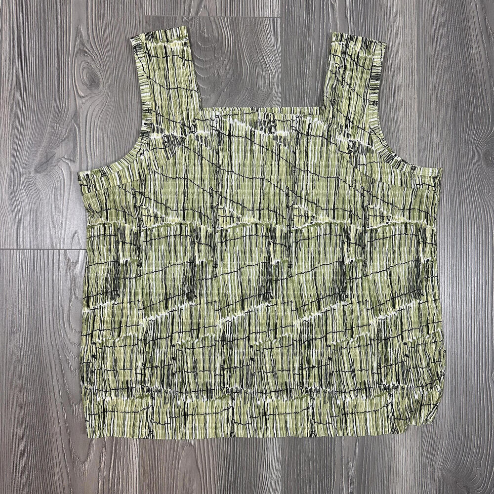 Pleat Pleat by Rafael Green, White and Black Pleated Square Neck Tank Top